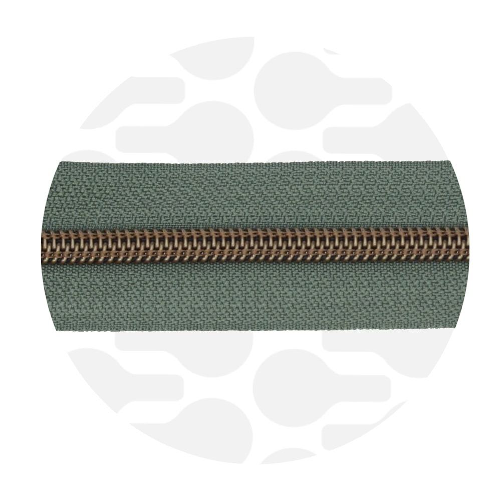 Zipper Nylon coil Sage green - Antique brass